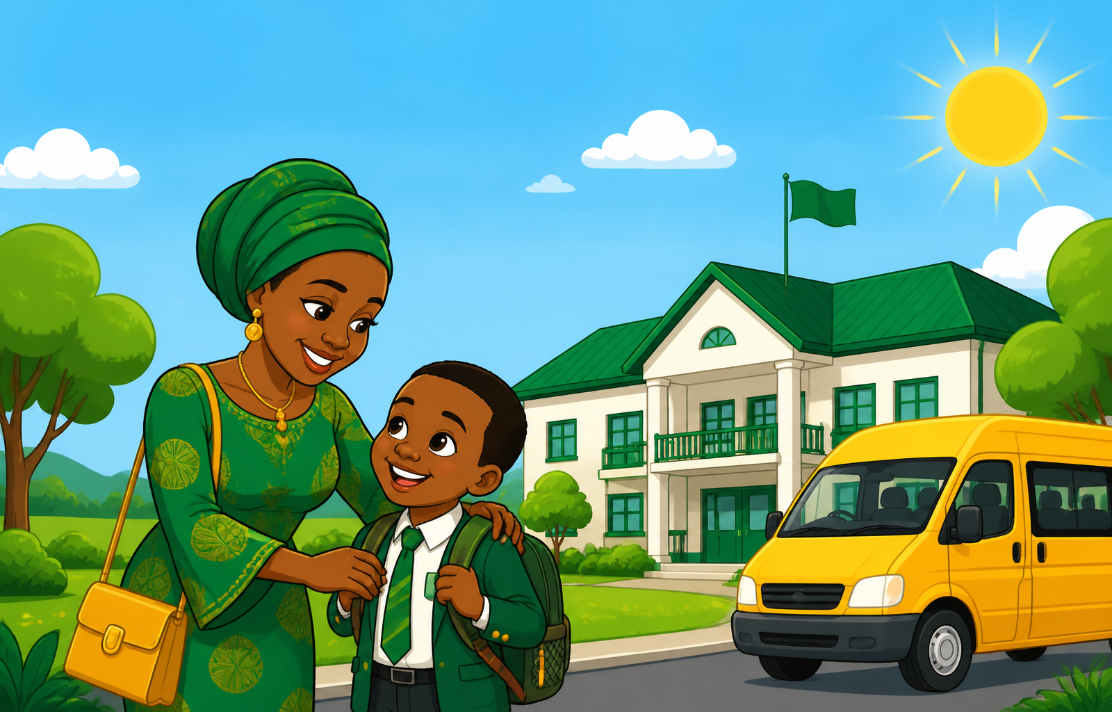 Evergreen parent picking up her child from the boarding house
